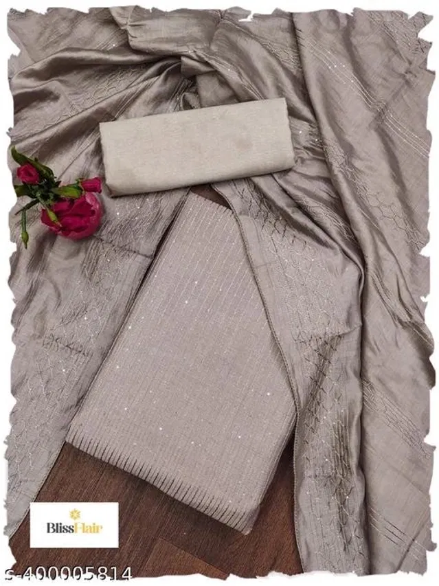 Embroidered Unstitched Suit for Women (Grey, 2.25 m)