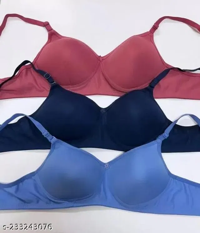 Cotton Blend Solid Padded Bra for Women (Multicolor, 30B) (Pack of 3)
