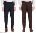 Cotton Blend Formal Pant for Men (Navy Blue & Brown, 30) (Pack of 2)