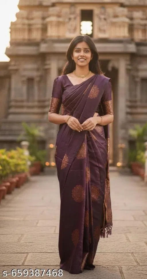 Kanjeevaram Silk Party Saree for Women (Purple, Free Size)