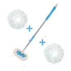 Stainless Steel Spin Mop Rod Set with 2 Pcs Refill (Blue & White, Set of 2)