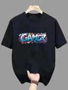 Polyester Printed Half Sleeves T-Shirts For Men, Black 