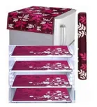 Knit Printed Fridge 4 Pcs Mat with Handle & Top Cover (Wine, Set of 1)