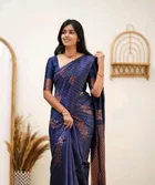 Litchi Silk Zari Woven Saree for Women, Navy Blue 