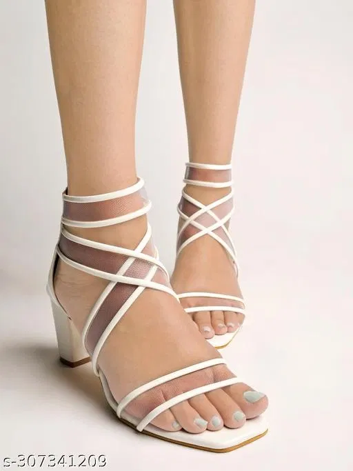 White Patent Leather Block High-Top Sandals for Women (IND-8)