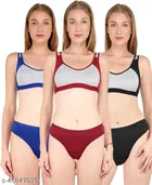Cotton Blend Solid Lingerie Set for Women 