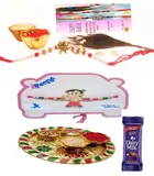 Combo of Metal 2 Pcs Rakhi, Chocolate, 4.5 Inch Plate & Roli Chawal 