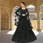 Net Embroidered Semi Stitched Lehenga Choli for Women (Black, Free Size)