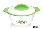 Plastic Serving Casseroles for Kitchen (White & Green, 1500 ml)