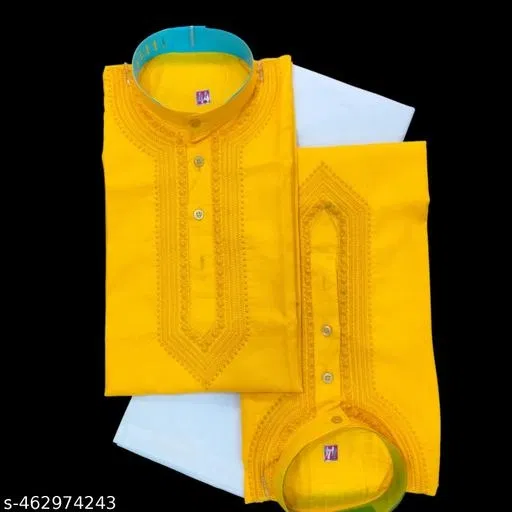 Cotton Solid Kurta Set for Men, Yellow & White, Pack of 2 (XXL)