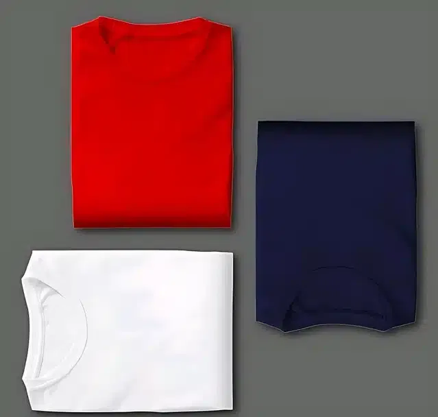 Solid Round Neck T-Shirt for Men (Pack of 3) (Multicolour, S)