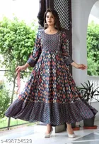 Rayon Printed Anarkali Kurti for Women, Multicolor 
