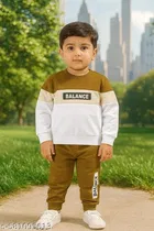 Hosiery Cotton Printed Clothing Set for Kids, Olive & White 