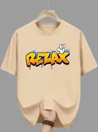Polyester Printed Half Sleeves T-Shirts For Men, Beige 