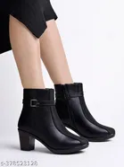 Shoetopia Solid Pu Mid-Top Boots Black 