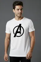 Cottont Blend  Printed T-shirt For Men, White 