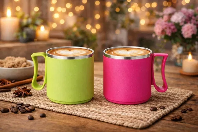 Stainless Steel Coffe Mug, Multicolour, Pack of 2 (300 ML)