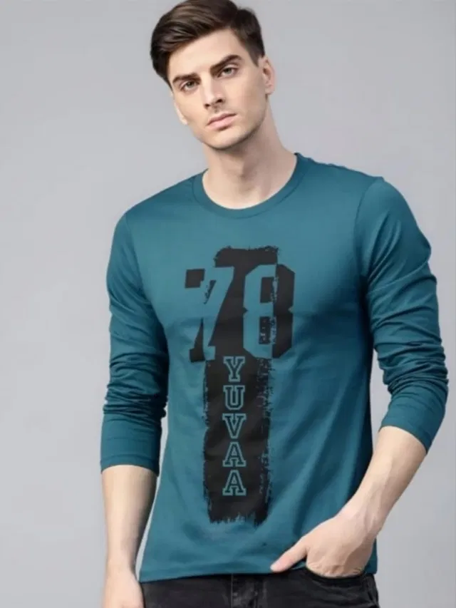 Cotton Blend Printed T-shirt for Men, Green (XL)
