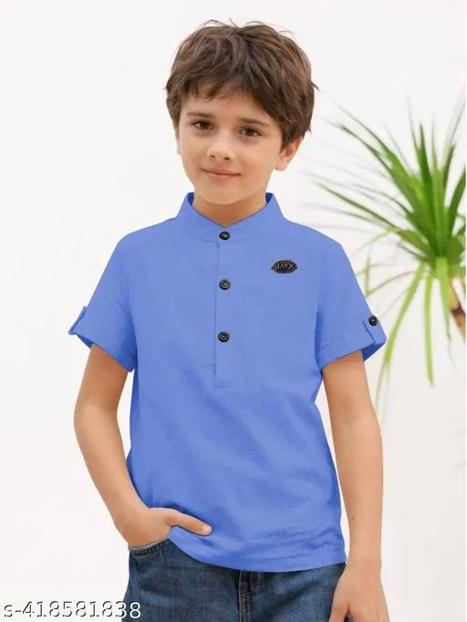 Solid Cotton Blend Kurta Set for Boys (Aqua Blue, 10-11 Years)