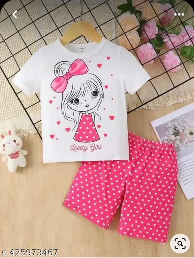 Hosiery Cotton Clothing Set for Girls (Multicolor, 3-4 Years)