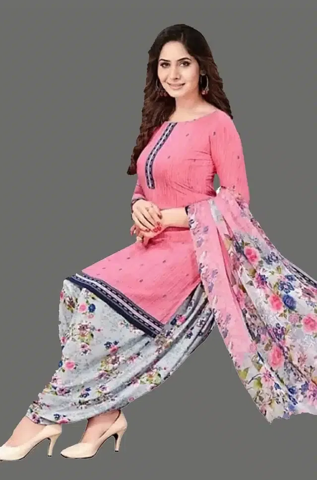 Crepe Unstitched Suit for Women (Pink, Free Size)