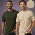 Polyester Round Neck T-shirt for Men, Multicolour, Pack of 2 