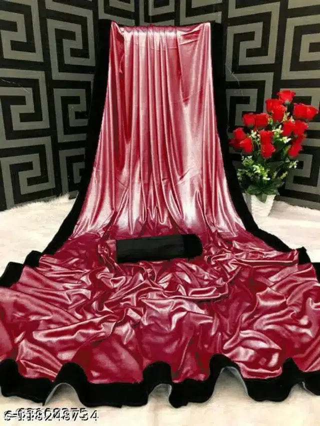 Dupion Silk Solid Saree for Women (Maroon, 6.3 m)
