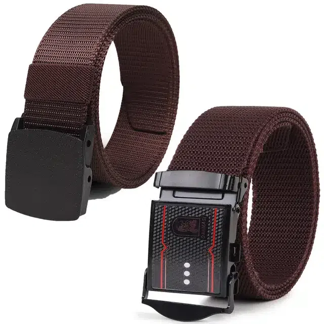 Casual Nylon Belts for Men (Brown, Pack of 2)