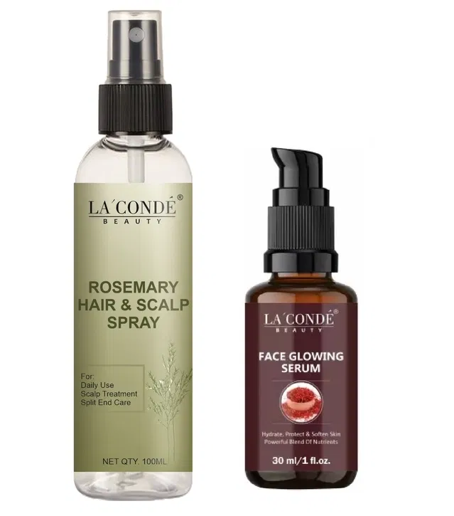 La'Conde Beauty Natural Rosemary Water Hair Spray (100 ml) with Natural Face Glowing Serum (30 ml) (Set of 2)