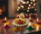 Metal Decoretive Pooja Thali, Multicolour Pack of 1