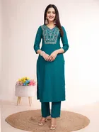 Jacquard Embroidered Kurta with Pant for Women 