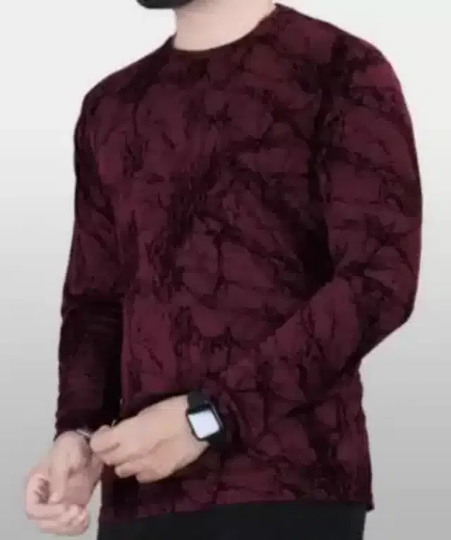 Full Sleeves Printed T-Shirt for Men (Maroon,L)