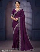 Chiffon Embellished Saree For Women, Purple