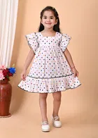 Cotton Blend Frock for Girls (White, 0-2 Months)