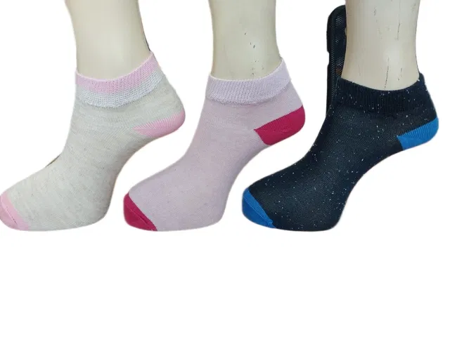 Cotton Solid Socks for Women (Multicolor, Pack of 3)