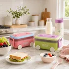 Cute Bus Shape Lunch Box For Kids, With Spoon & Fork 