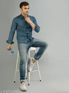 Cotton Blend Checked Shirts for Men, Blue 
