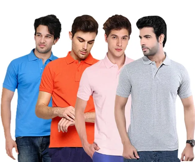 Polo Solid Pack of 4 T-shirts for Men (Multicolor, M)