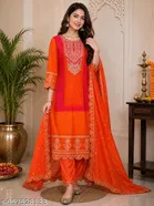 Print Embroidery Chinon Salwar Suit Set for Women 