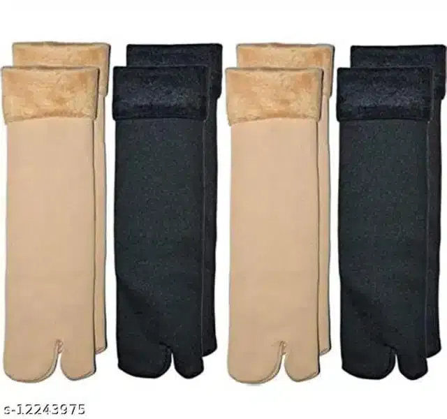 Velvet Socks for Women (Black & Beige, Set of 4)