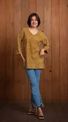 Cotton Block Print Short Kurti for Women 