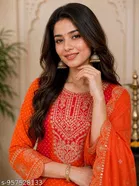 Print Embroidery Chinon Salwar Suit Set for Women 