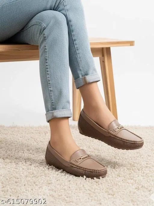 Shoetopia Synthetic Loafers for Women (Beige, IND-4)