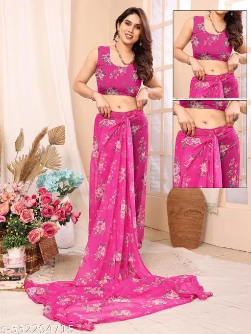 Printed Georgette Saree for Women (Pink)