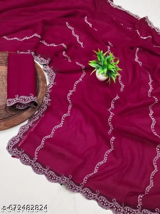 Simmer Embroidered Saree For Women, Pink