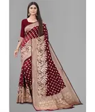 Litchi Silk Woven Design Saree for Women, Maroon 
