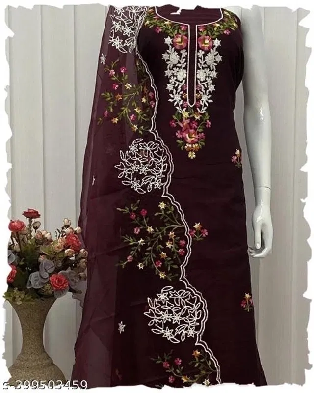 Embroidered Unstitched Suit for Women (Wine, 2.25 m)