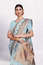 Linen Zari Woven Saree for Women 