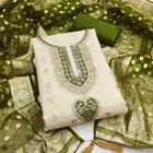 Vichitra Silk Embroidered Unstitched Suit Fabric, Green