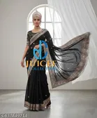 Georgette Embroidered Saree for Women, Black 